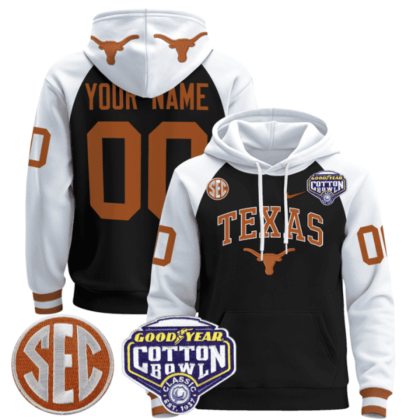Texas Longhorns Cotton Bowl Patch Custom Pullover Stitched Hoodie - Black Alternate