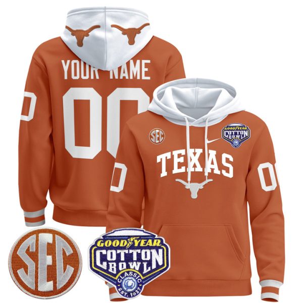 Texas Longhorns Cotton Bowl Patch Custom Pullover Stitched Hoodie - Texas Orange
