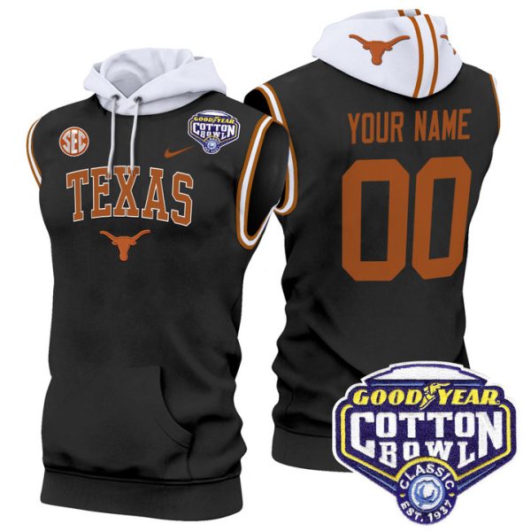 Texas Longhorns Cotton Bowl Patch Custom Sleeveless Stitched Hoodie - Black