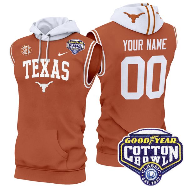 Texas Longhorns Cotton Bowl Patch Custom Sleeveless Stitched Hoodie - Orange