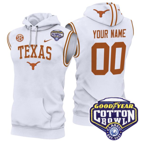 Texas Longhorns Cotton Bowl Patch Custom Sleeveless Stitched Hoodie - White