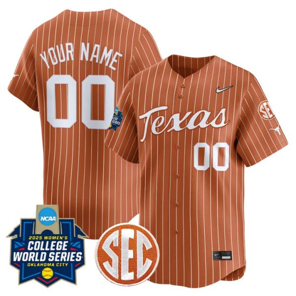 Texas Longhorns Softball 2025 World Series (WCWS) Vapor Premier Limited Custom Jersey Stitched Orange Pinstripe