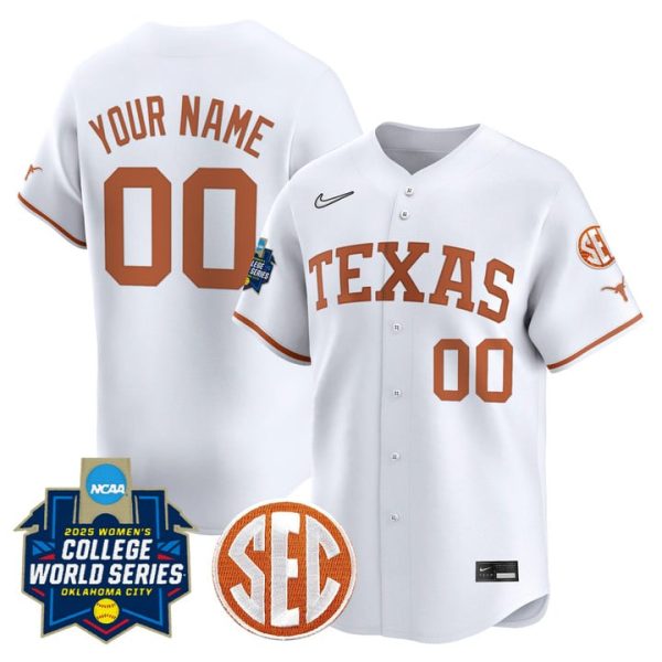 Texas Longhorns Softball 2025 World Series (WCWS) Vapor Premier Limited Custom Jersey Stitched White