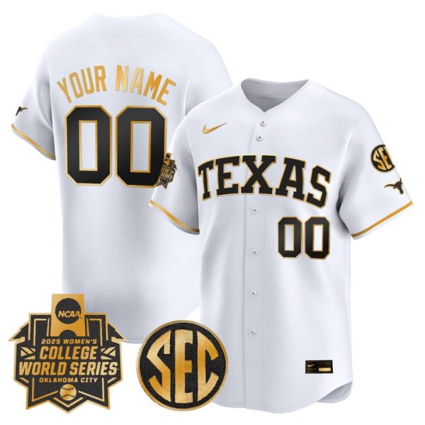 Texas Longhorns Softball 2025 World Series (WCWS) Vapor Premier Limited Custom Jersey Stitched White Gold
