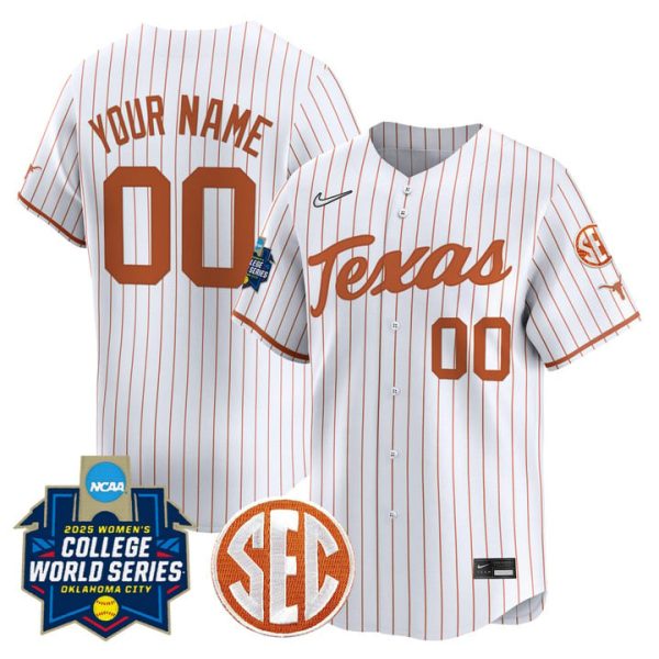Texas Longhorns Softball 2025 World Series (WCWS) Vapor Premier Limited Custom Jersey Stitched White Pinstripe