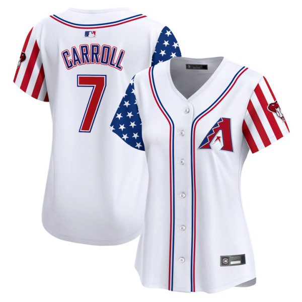 Women's Arizona Diamondbacks 2025 Independence Day Vapor Premier Limited Jersey Stitched White Corbin Carroll