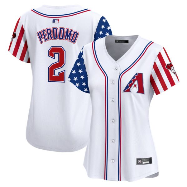 Women's Arizona Diamondbacks 2025 Independence Day Vapor Premier Limited Jersey Stitched White Geraldo Perdomo