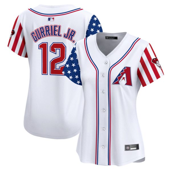 Women's Arizona Diamondbacks 2025 Independence Day Vapor Premier Limited Jersey Stitched White Lourdes Gurriel Jr.