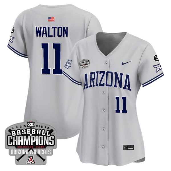 Women's Arizona Wildcats 2025 Big 12 Champions Vapor Premier Limited Jersey Stitched Gray Aaron Walton