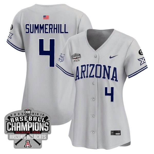 Women's Arizona Wildcats 2025 Big 12 Champions Vapor Premier Limited Jersey Stitched Gray Brendan Summerhill