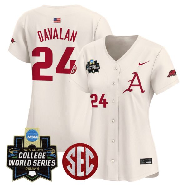 Women's Arkansas Razorbacks 2025 World Series Vapor Premier Limited Jersey Stitched Cream Charles Davalan