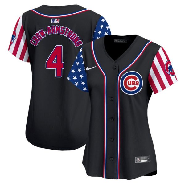 Women's Chicago Cubs 2025 Independence Day Vapor Premier Limited Jersey Stitched Black Pete Crow-Armstrong