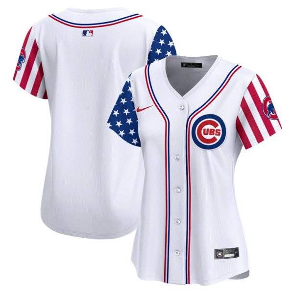 Women's Chicago Cubs 2025 Independence Day Vapor Premier Limited Jersey Stitched White Team