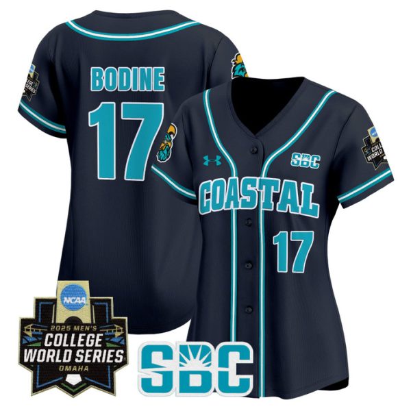 Women's Coastal Carolina Chanticleers 2025 World Series Vapor Premier Limited Jersey Stitched Navy Caden Bodine