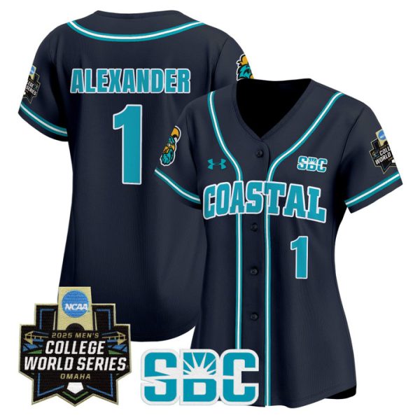 Women's Coastal Carolina Chanticleers 2025 World Series Vapor Premier Limited Jersey Stitched Navy Sebastian Alexander