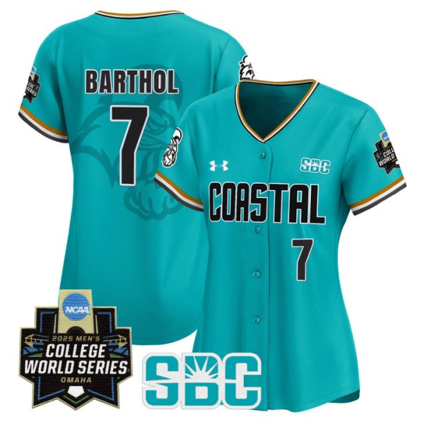 Women's Coastal Carolina Chanticleers 2025 World Series Vapor Premier Limited Jersey Stitched Omaha Revival Blake Barthol