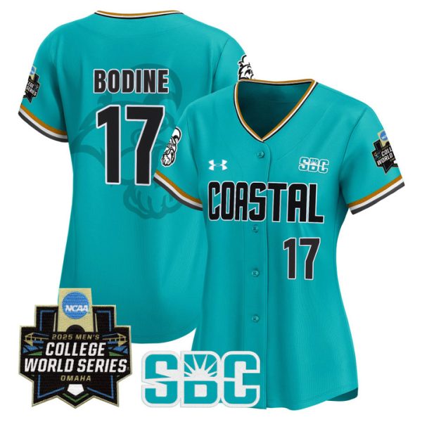 Women's Coastal Carolina Chanticleers 2025 World Series Vapor Premier Limited Jersey Stitched Omaha Revival Caden Bodine