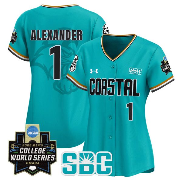 Women's Coastal Carolina Chanticleers 2025 World Series Vapor Premier Limited Jersey Stitched Omaha Revival Sebastian Alexander