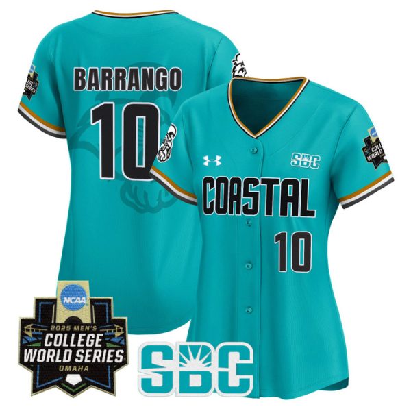 Women's Coastal Carolina Chanticleers 2025 World Series Vapor Premier Limited Jersey Stitched Omaha Revival Ty Barrango