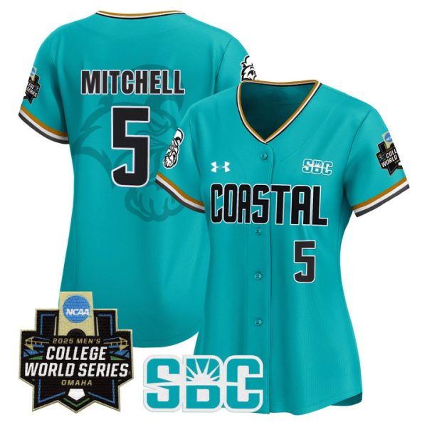 Women's Coastal Carolina Chanticleers 2025 World Series Vapor Premier Limited Jersey Stitched Omaha Revival Walker Mitchell