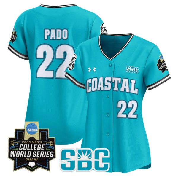 Women's Coastal Carolina Chanticleers 2025 World Series Vapor Premier Limited Jersey Stitched Teal Blagen Pado