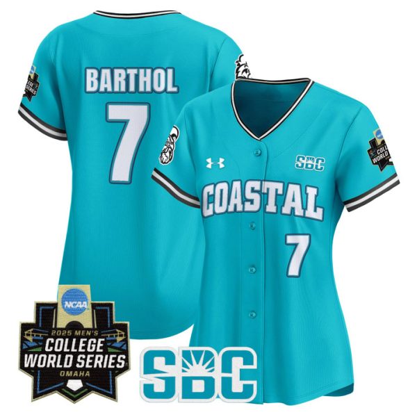 Women's Coastal Carolina Chanticleers 2025 World Series Vapor Premier Limited Jersey Stitched Teal Blake Barthol
