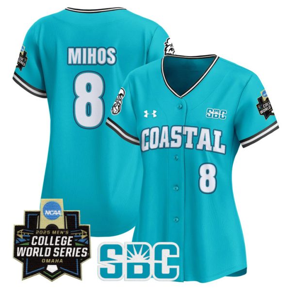 Women's Coastal Carolina Chanticleers 2025 World Series Vapor Premier Limited Jersey Stitched Teal Dean Mihos