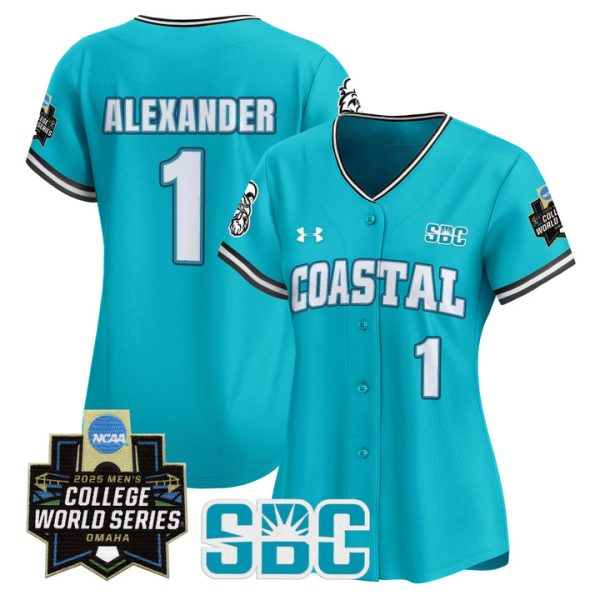 Women's Coastal Carolina Chanticleers 2025 World Series Vapor Premier Limited Jersey Stitched Teal Sebastian Alexander