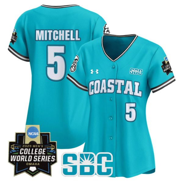 Women's Coastal Carolina Chanticleers 2025 World Series Vapor Premier Limited Jersey Stitched Teal Walker Mitchell