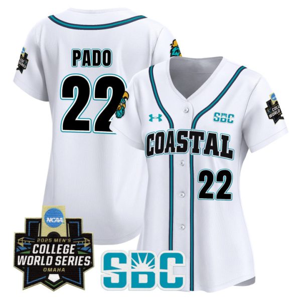 Women's Coastal Carolina Chanticleers 2025 World Series Vapor Premier Limited Jersey Stitched White Blagen Pado