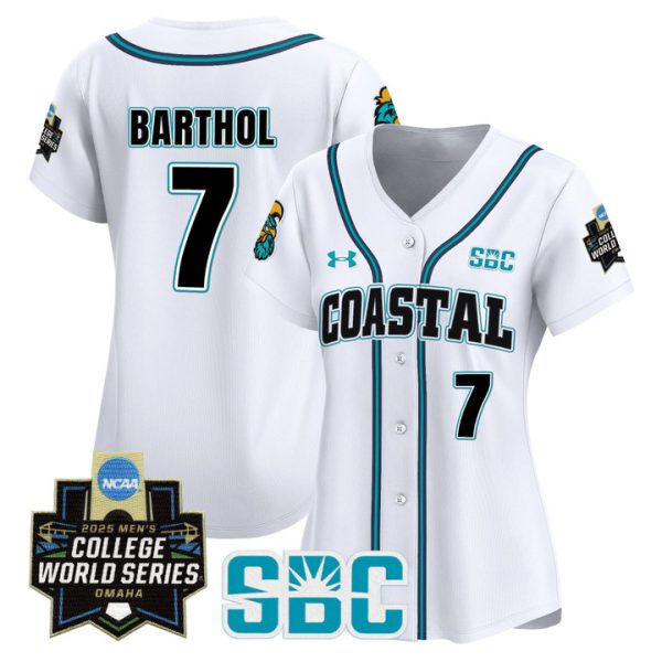 Women's Coastal Carolina Chanticleers 2025 World Series Vapor Premier Limited Jersey Stitched White Blake Barthol