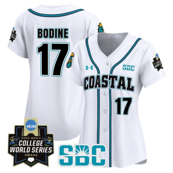 Women's Coastal Carolina Chanticleers 2025 World Series Vapor Premier Limited Jersey Stitched White Caden Bodine