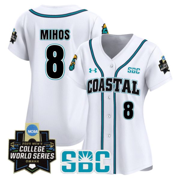Women's Coastal Carolina Chanticleers 2025 World Series Vapor Premier Limited Jersey Stitched White Dean Mihos