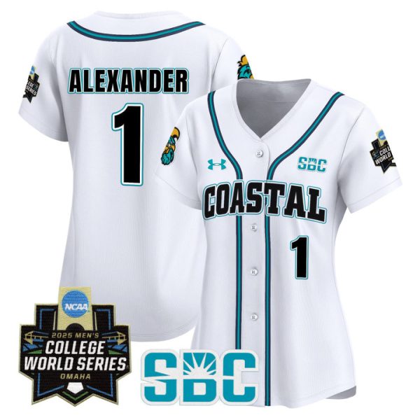 Women's Coastal Carolina Chanticleers 2025 World Series Vapor Premier Limited Jersey Stitched White Sebastian Alexander