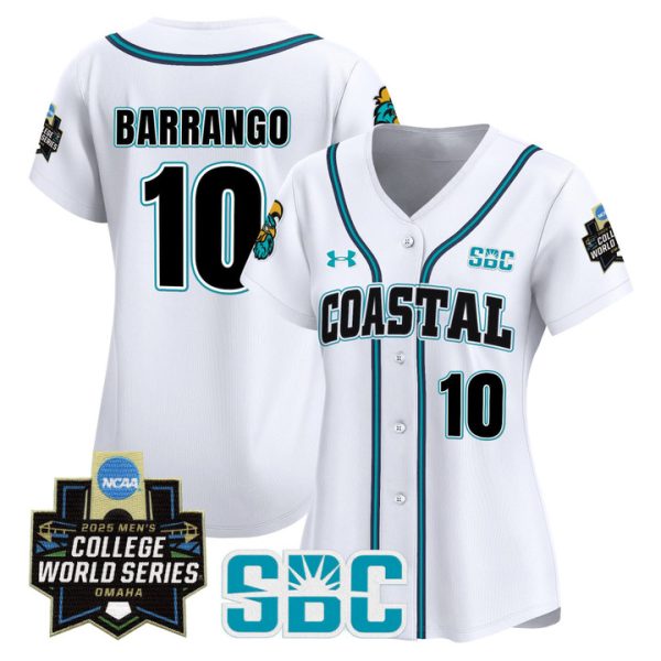 Women's Coastal Carolina Chanticleers 2025 World Series Vapor Premier Limited Jersey Stitched White Ty Barrango