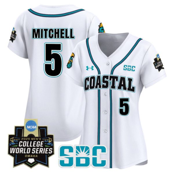 Women's Coastal Carolina Chanticleers 2025 World Series Vapor Premier Limited Jersey Stitched White Walker Mitchell