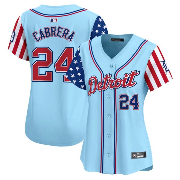 Women's Detroit Tigers 2025 Independence Day Vapor Premier Limited Jersey Stitched Blue Miguel Cabrera