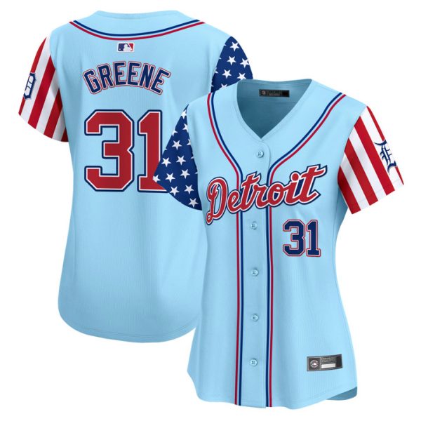 Women's Detroit Tigers 2025 Independence Day Vapor Premier Limited Jersey Stitched Blue Riley Greene