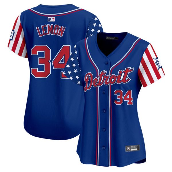 Women's Detroit Tigers 2025 Independence Day Vapor Premier Limited Jersey Stitched Royal Chet Lemon
