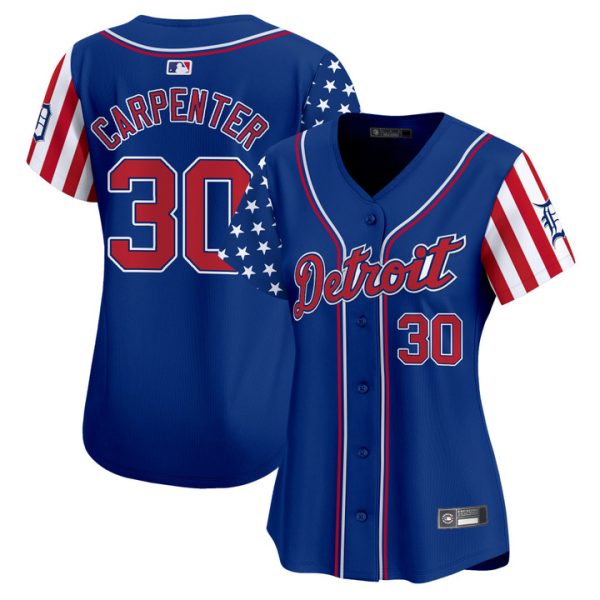 Women's Detroit Tigers 2025 Independence Day Vapor Premier Limited Jersey Stitched Royal Kerry Carpenter