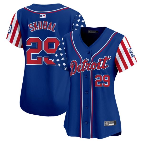 Women's Detroit Tigers 2025 Independence Day Vapor Premier Limited Jersey Stitched Royal Tarik Skubal