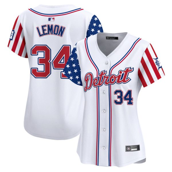 Women's Detroit Tigers 2025 Independence Day Vapor Premier Limited Jersey Stitched White Chet Lemon