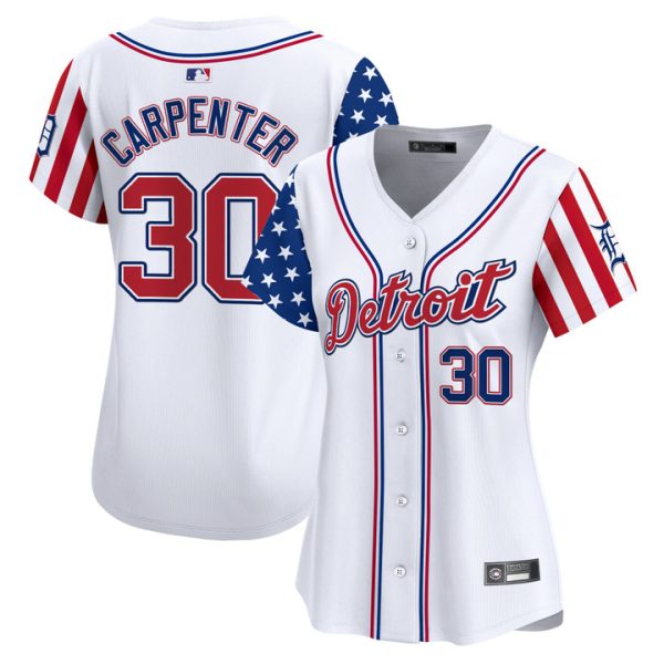 Women's Detroit Tigers 2025 Independence Day Vapor Premier Limited Jersey Stitched White Kerry Carpenter