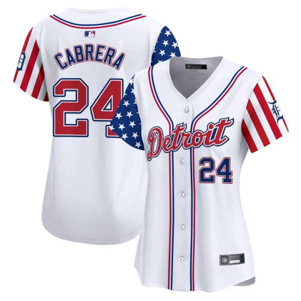 Women's Detroit Tigers 2025 Independence Day Vapor Premier Limited Jersey Stitched White Miguel Cabrera