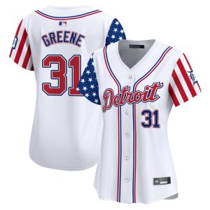 Women's Detroit Tigers 2025 Independence Day Vapor Premier Limited Jersey Stitched White Riley Greene