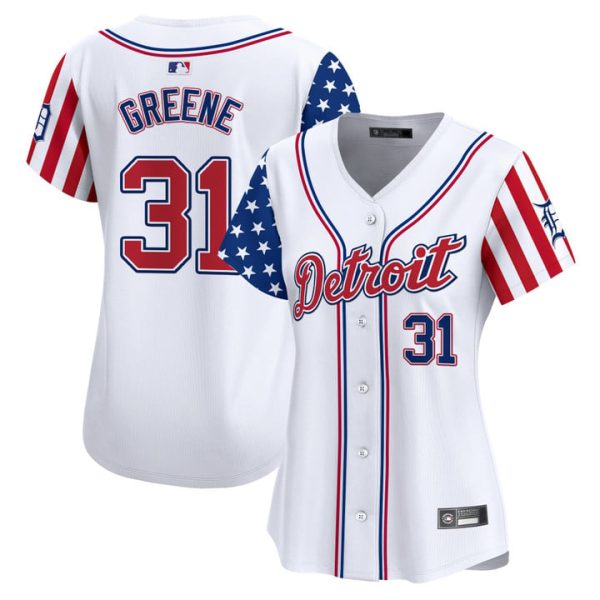 Women's Detroit Tigers 2025 Independence Day Vapor Premier Limited Jersey Stitched White Riley Greene