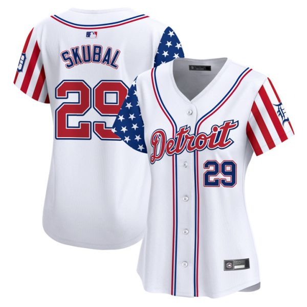 Women's Detroit Tigers 2025 Independence Day Vapor Premier Limited Jersey Stitched White Tarik Skubal