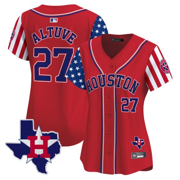 Women's Houston Astros 2025 Independence Day Vapor Premier Limited Jersey V2 Stitched Red Jose Altuve