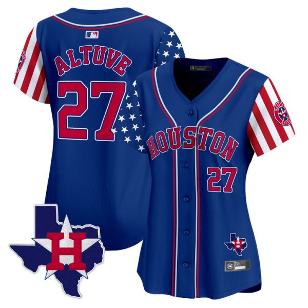 Women's Houston Astros 2025 Independence Day Vapor Premier Limited Jersey V2 Stitched Royal Jose Altuve