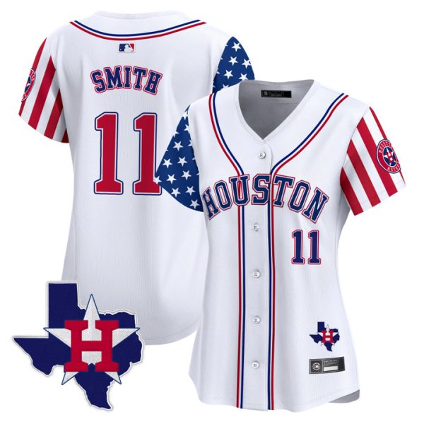 Women's Houston Astros 2025 Independence Day Vapor Premier Limited Jersey V2 Stitched White Cam Smith